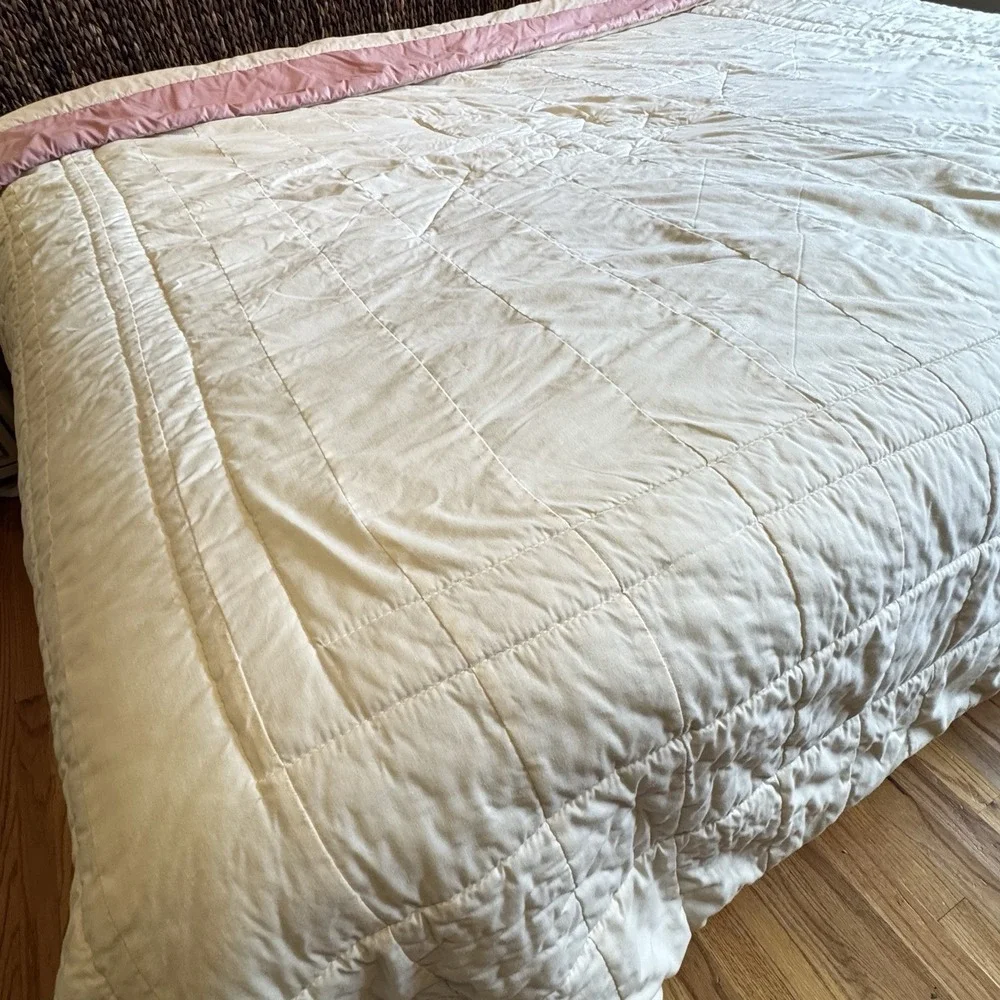 Handmade‎ Vintage Pink White Star Quilt Blanket Thick 110x96